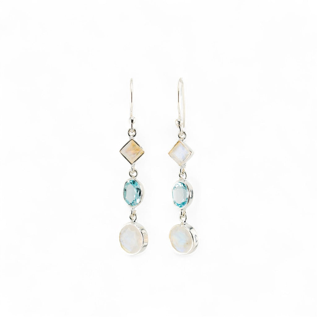 Blue topaz and moonstone earrings