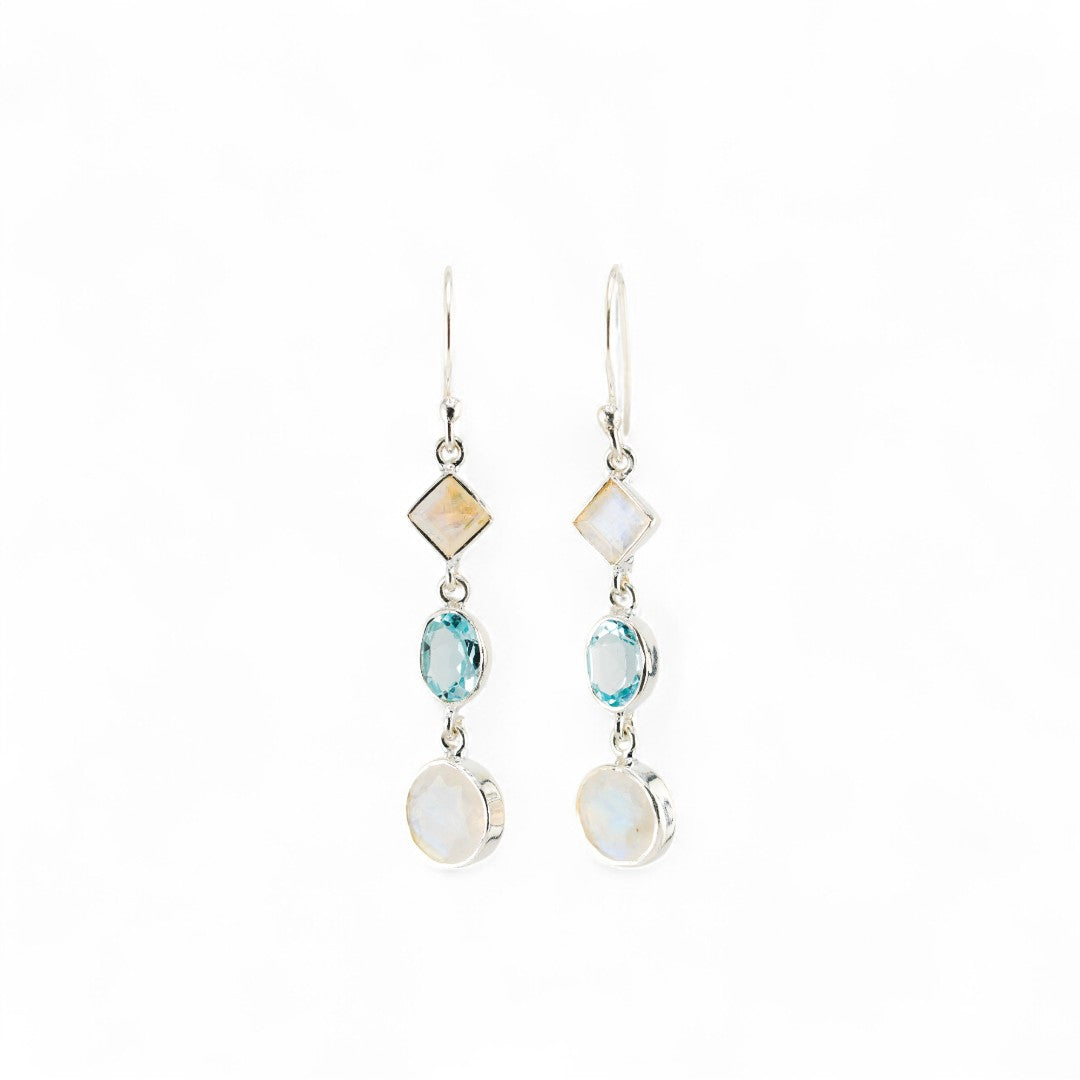 Blue topaz and moonstone earrings
