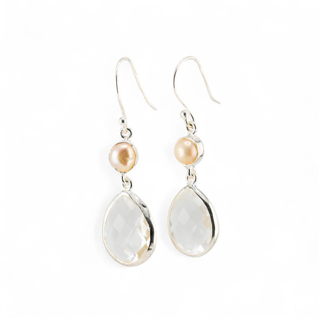 Clear quartz and pearl earrings