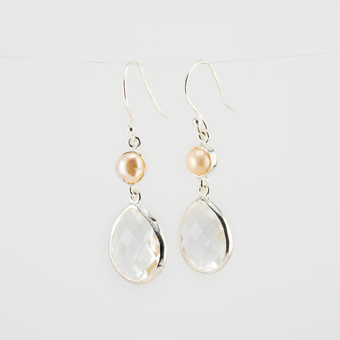 Clear quartz and pearl earrings