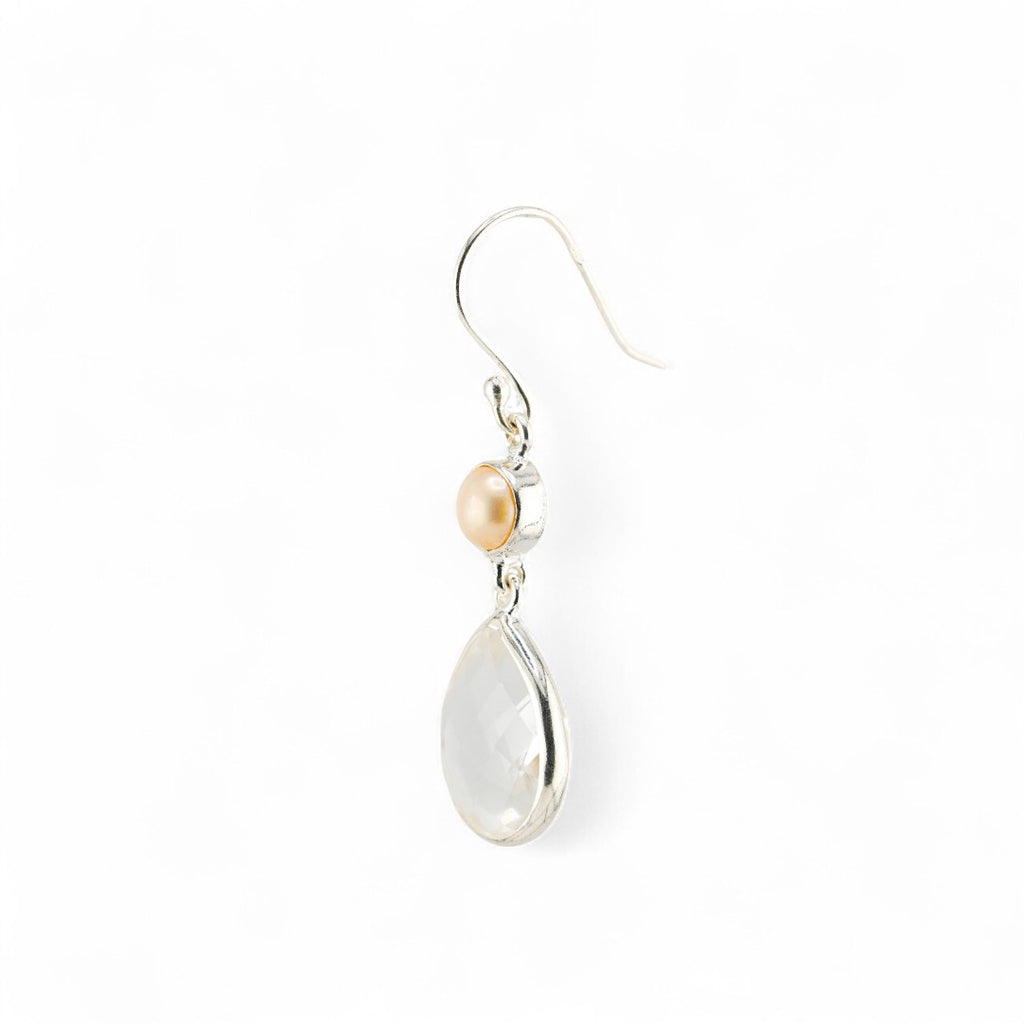 Clear quartz and pearl earrings