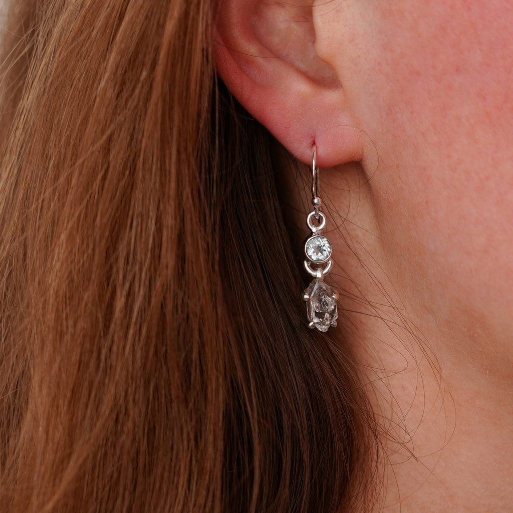Black rutile quartz and blue topaz earrings
