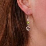 Black rutile and peridot earrings