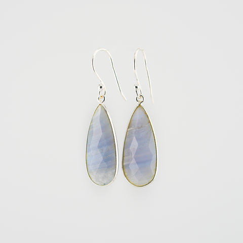 Long blue lace agate earrings