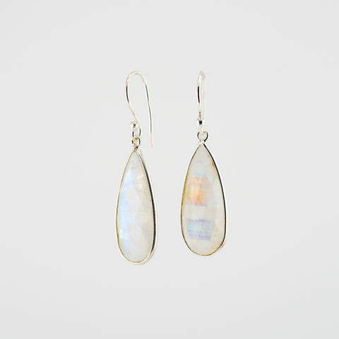 Long rainbow moonstone earrings