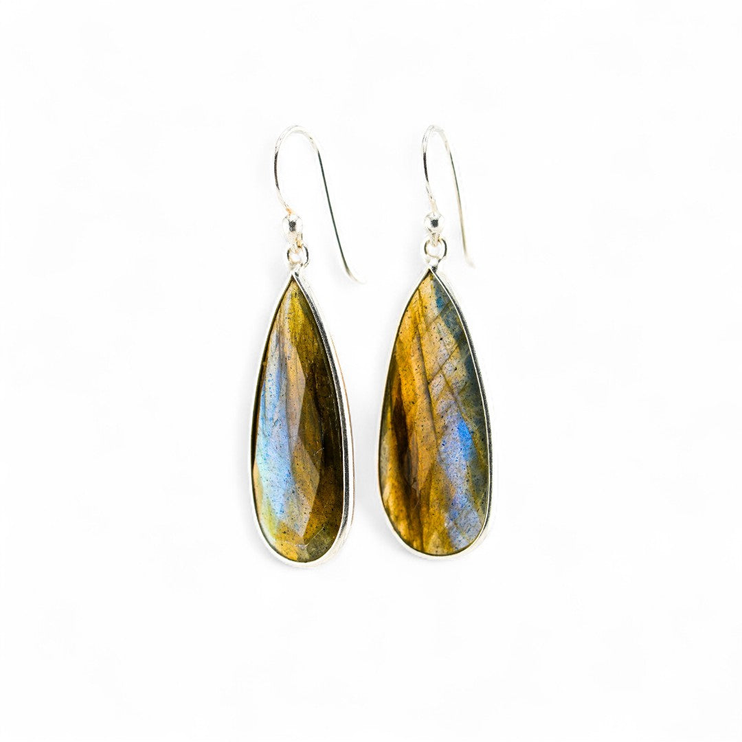 Long labradorite earrings