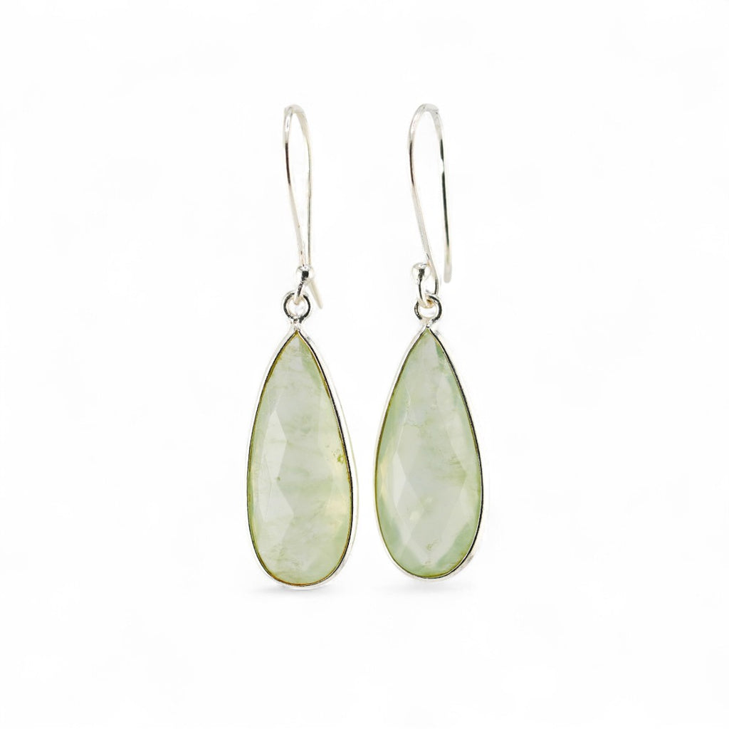 Long prehnite earrings