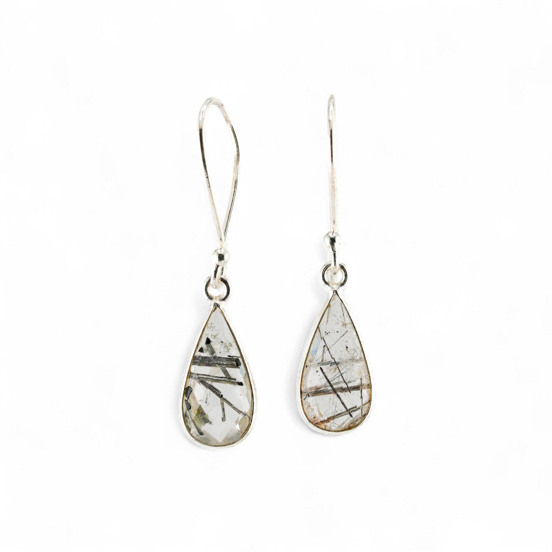 Black rutile quartz short earrings