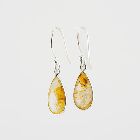 Golden rutile quartz short earrings