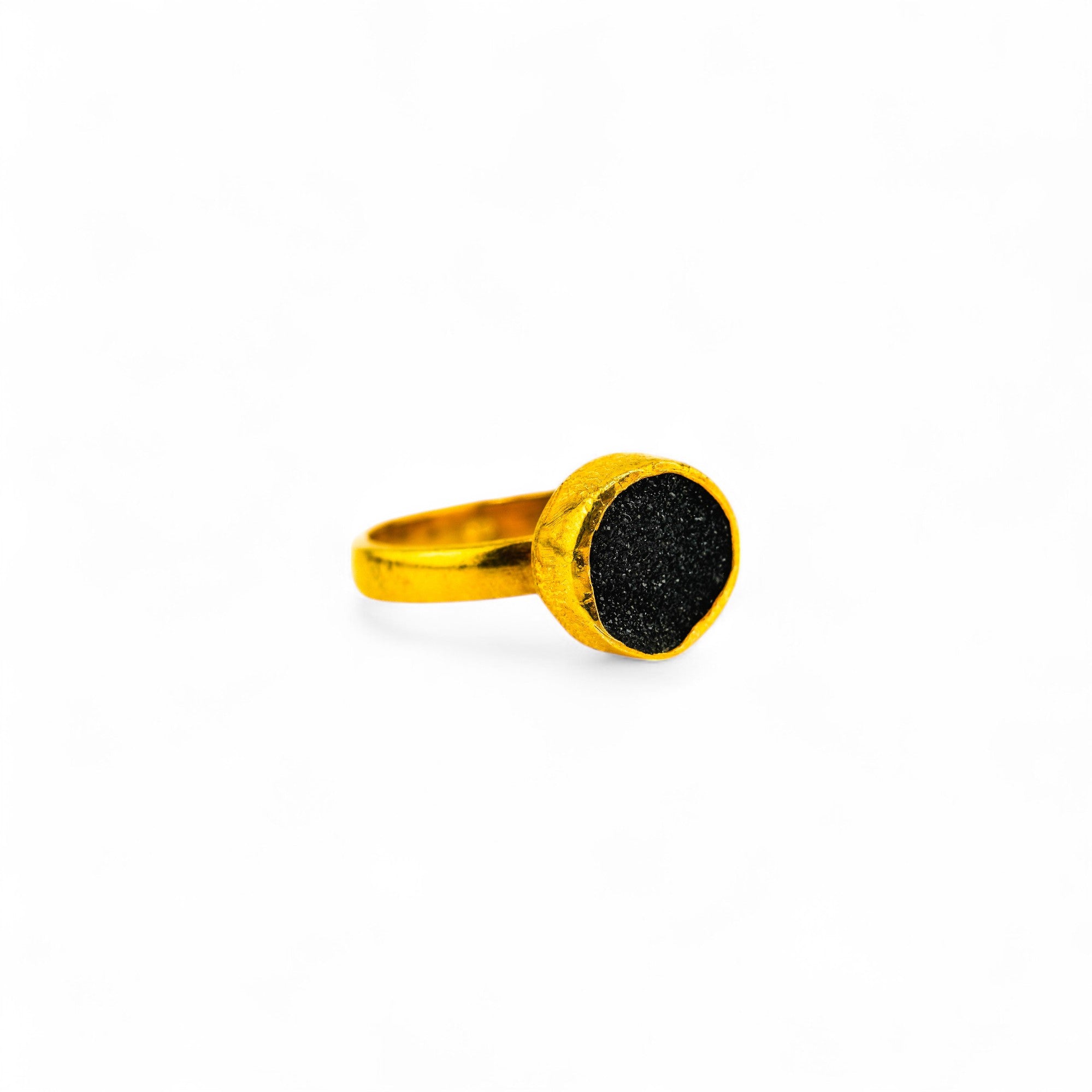 Black druzy quartz ring(Gold polished)