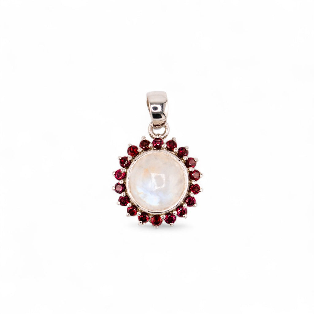 Moonstone with garnet pendant