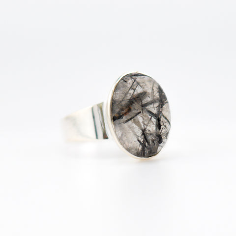 Nordic black rutile quartz ring