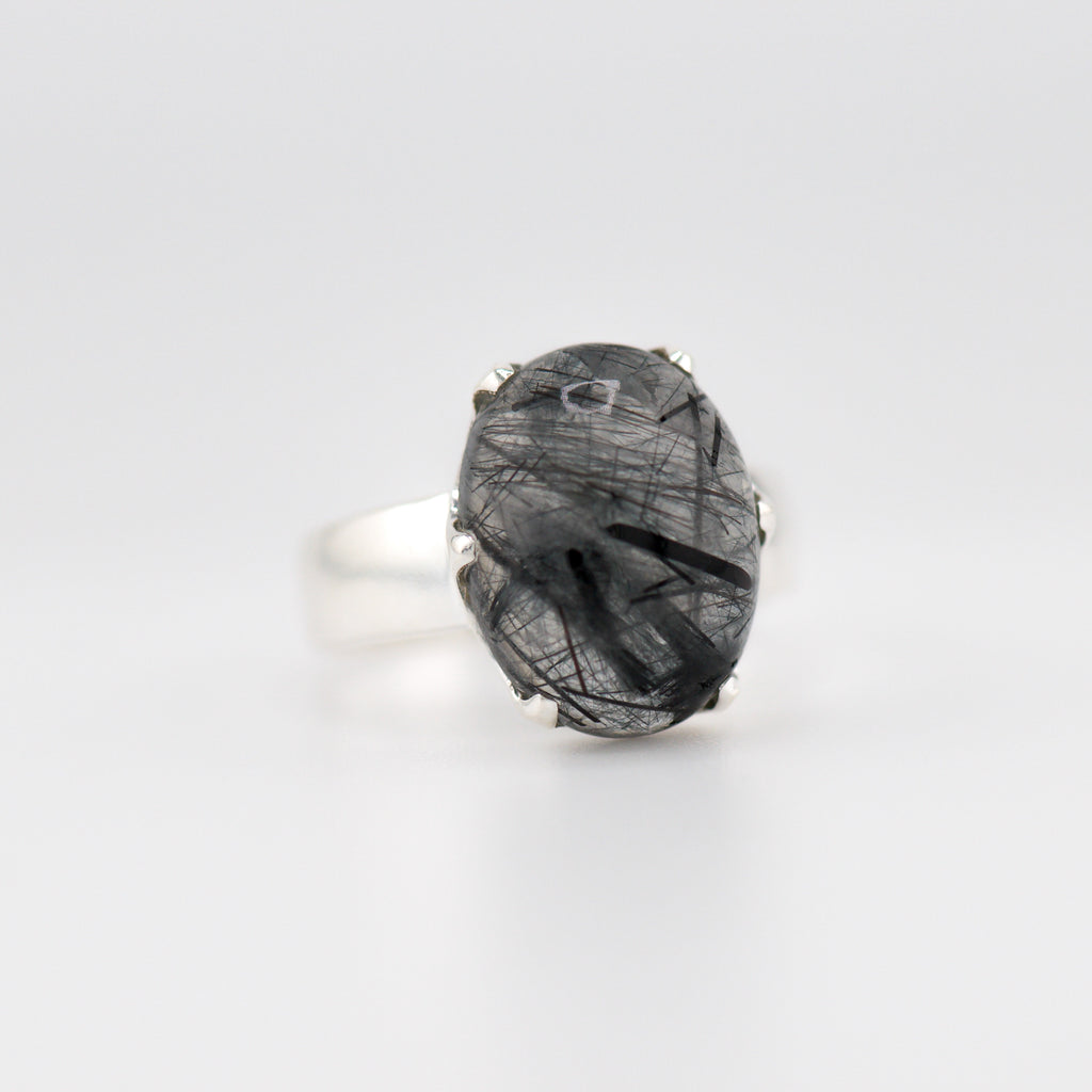 Black Rutile Quartz Crown ring