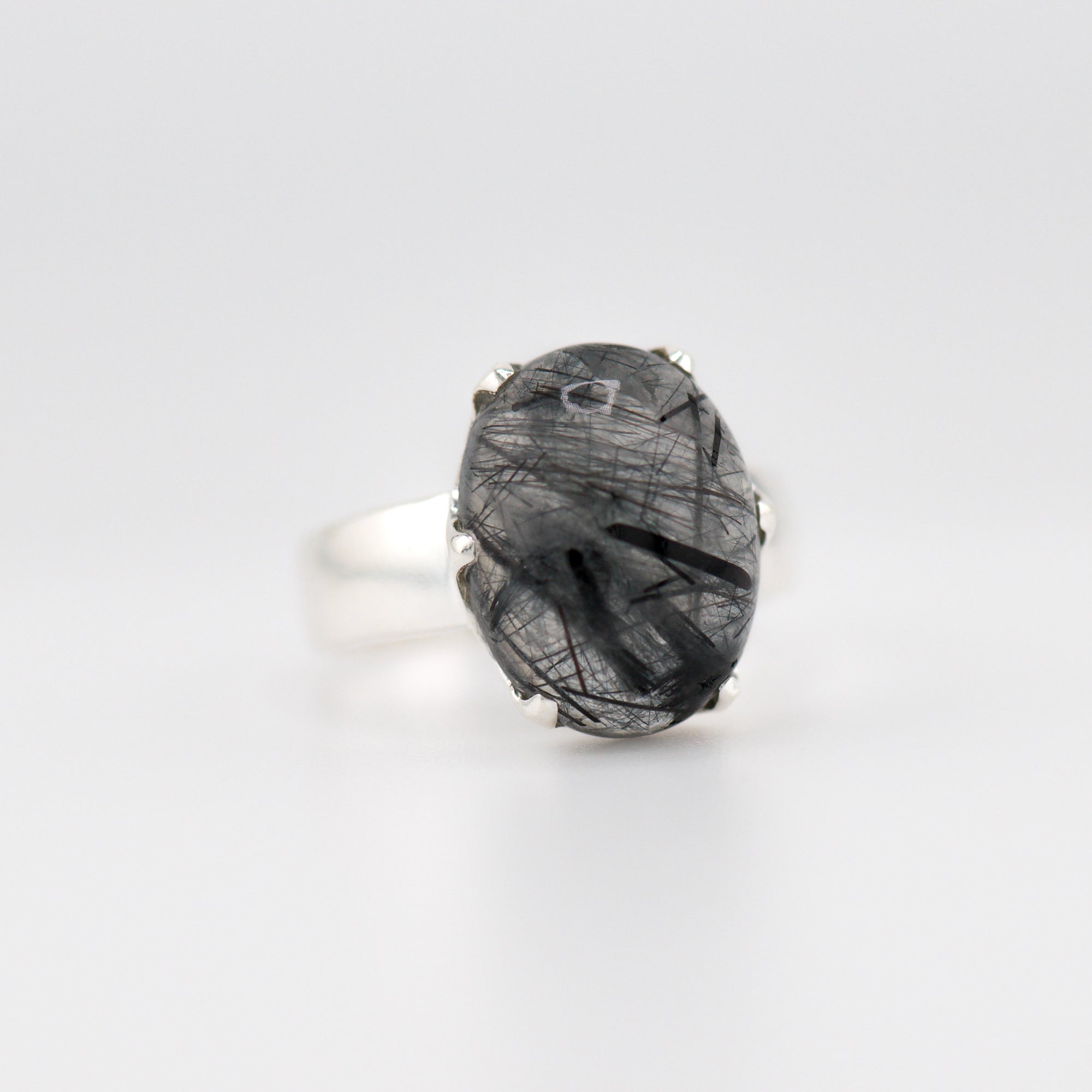 Black Rutile Quartz Crown ring