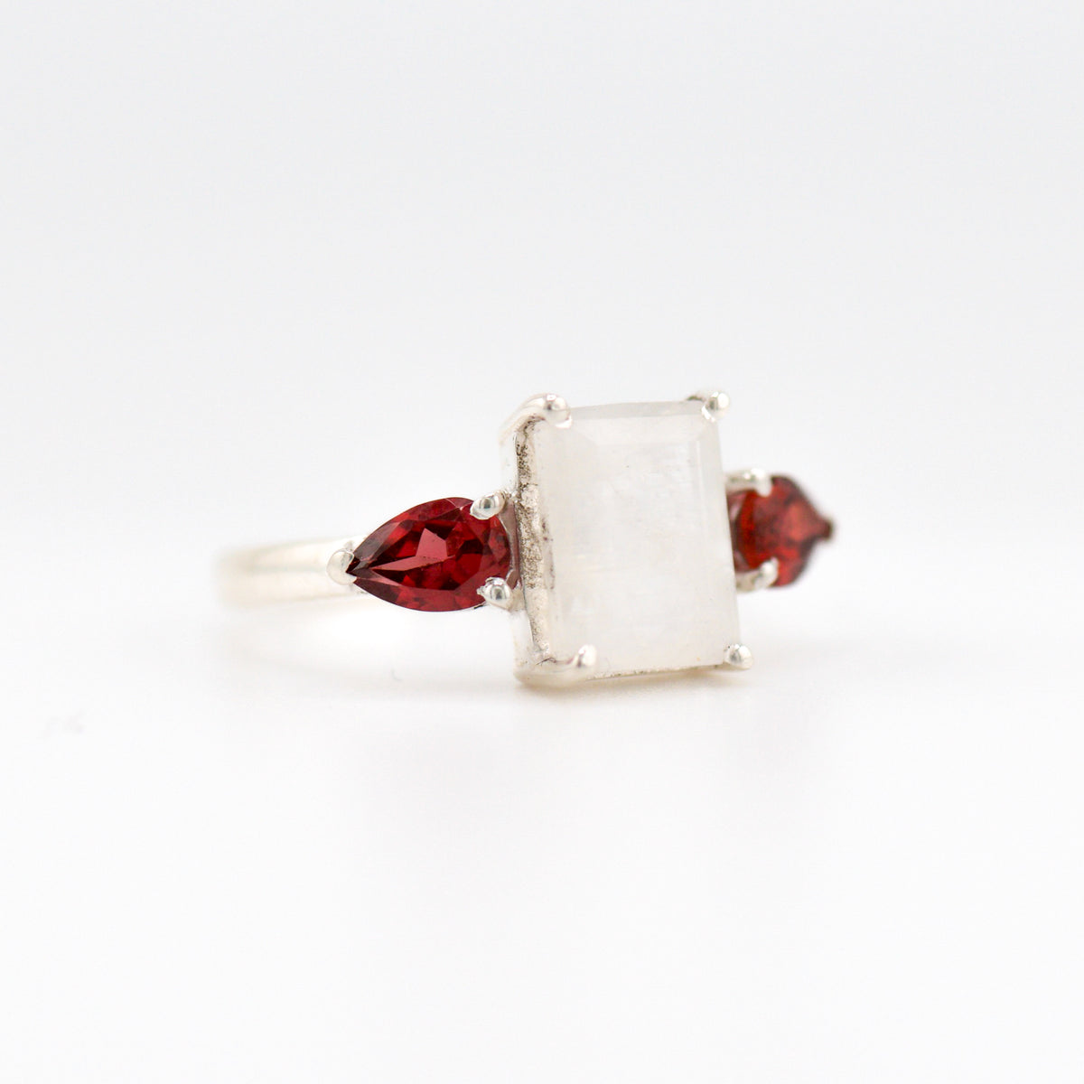 Gaia moonstone and garnet ring