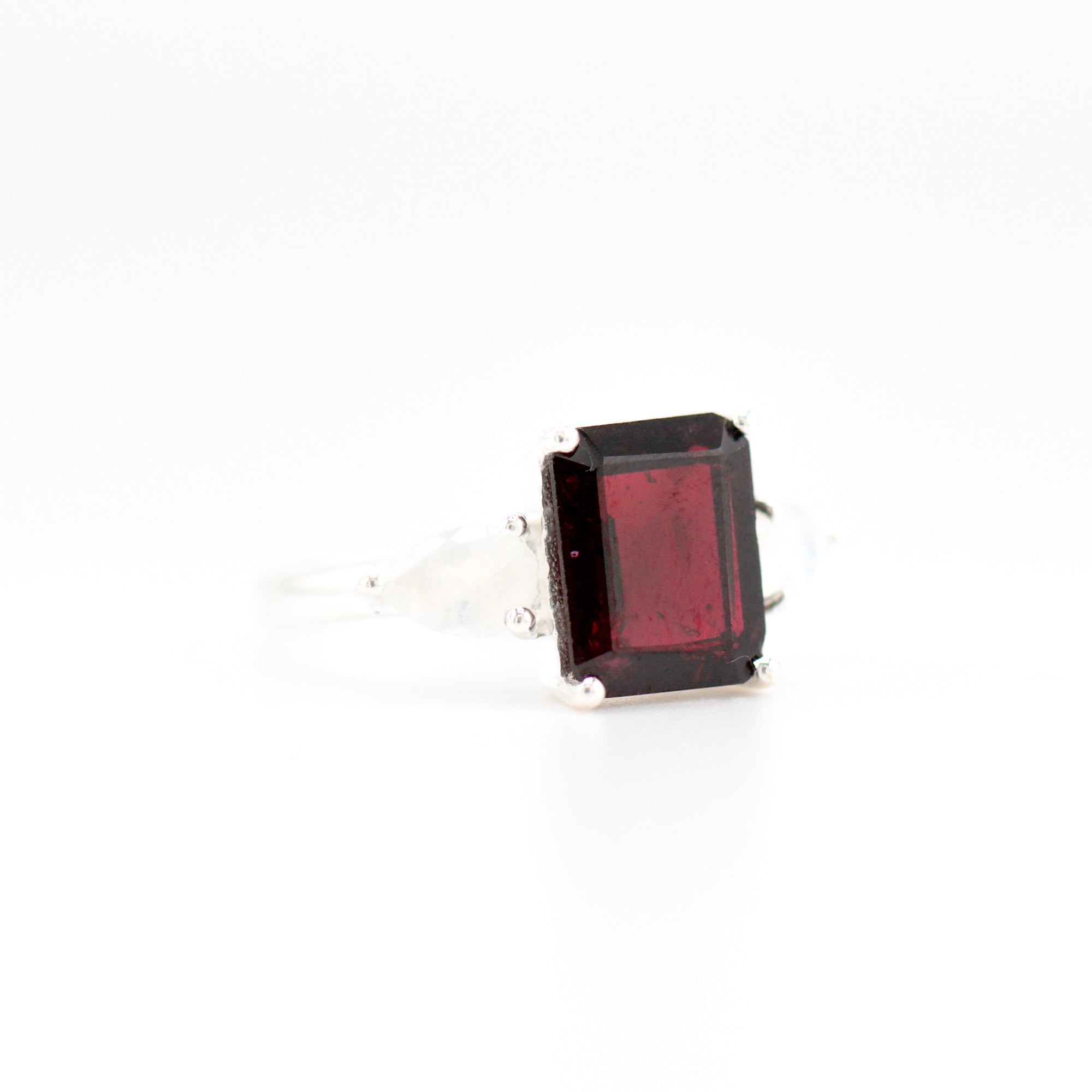 Gaia garnet and moonstone ring