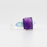 Gaia amethyst and blue topaz ring