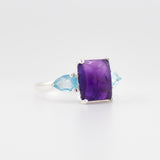 Gaia amethyst and blue topaz ring
