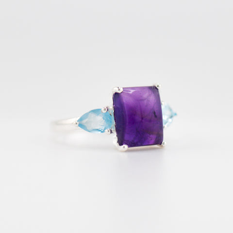 Gaia amethyst and blue topaz ring