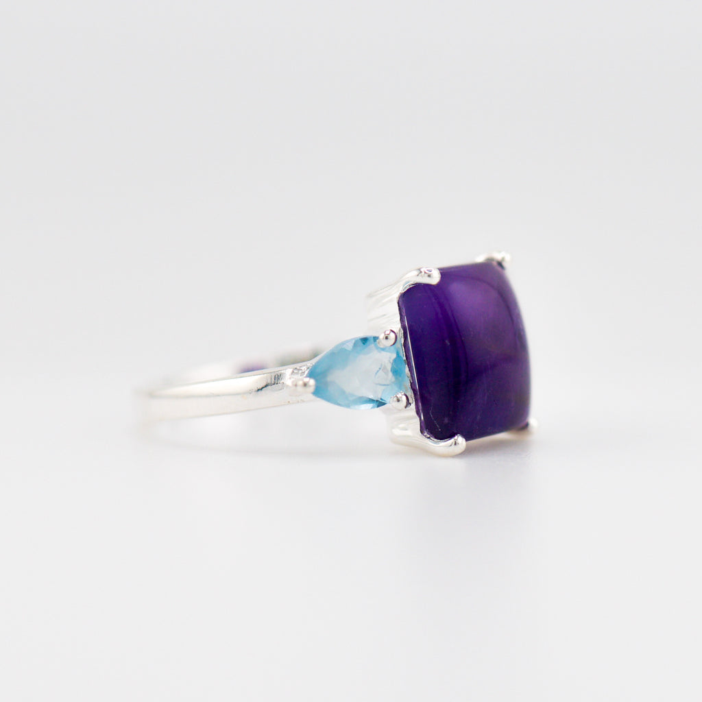 Gaia amethyst and blue topaz ring