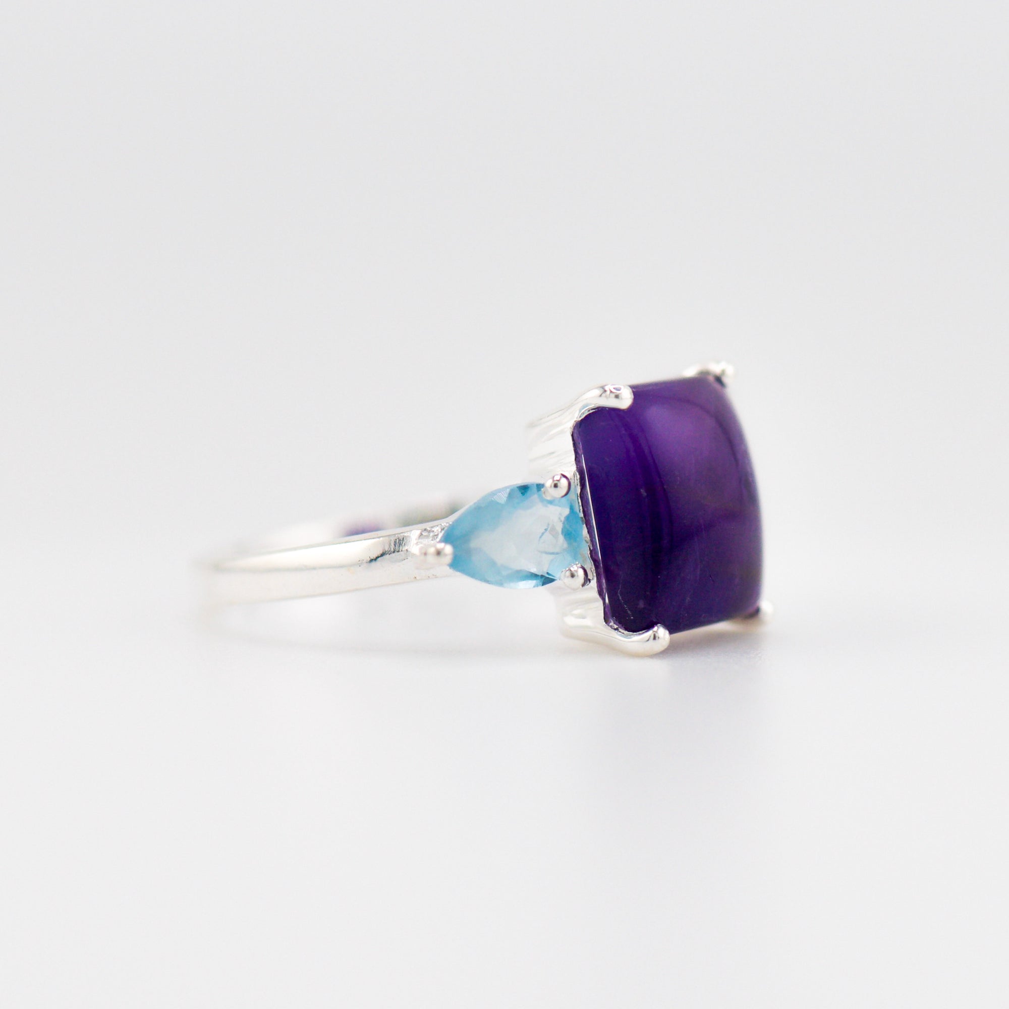 Gaia amethyst and blue topaz ring