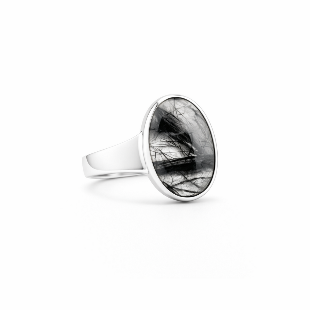 Nordic black rutile quartz ring