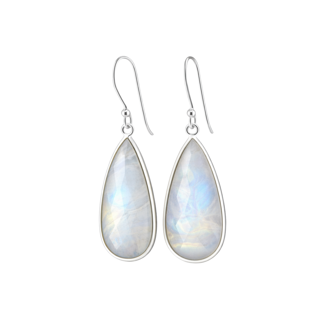 Long rainbow moonstone earrings