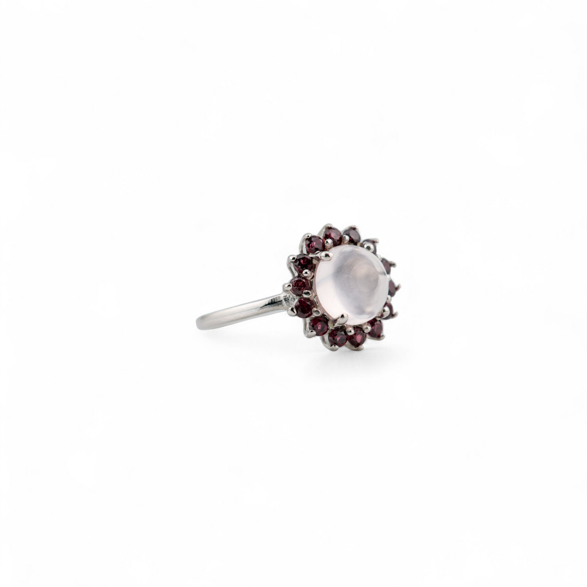 Laxmi rose quartz and garnet ring