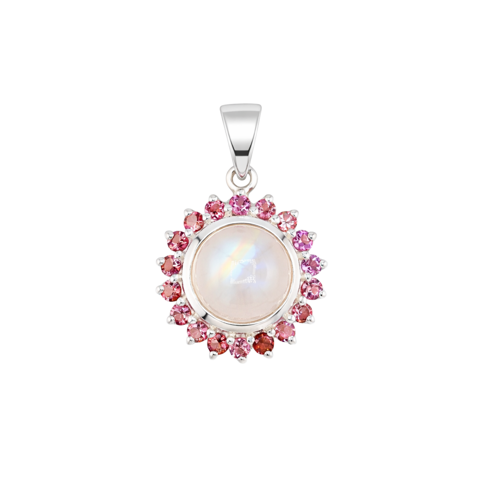 Laxmi rainbow moonstone and pink tourmaline pendant