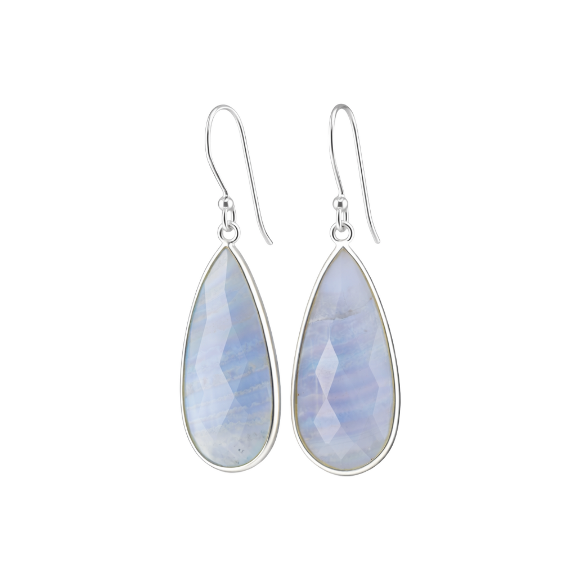 Long blue lace agate earrings