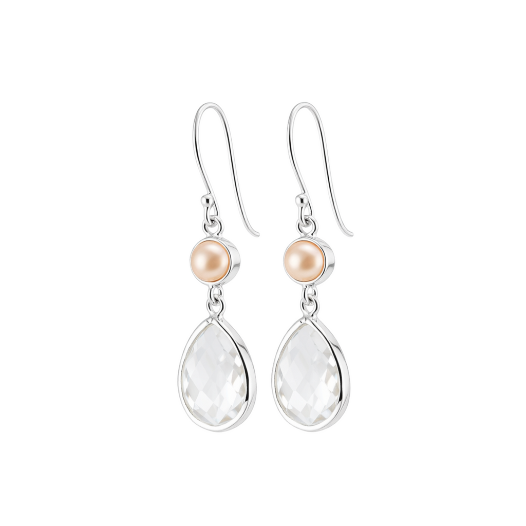 Clear quartz and pearl earrings