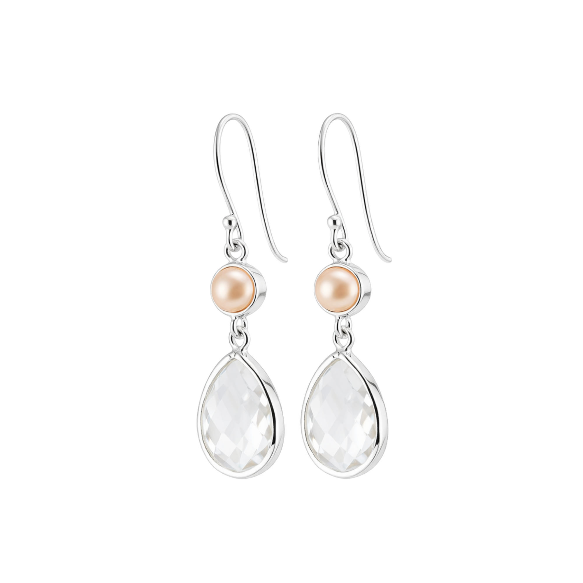 Clear quartz and pearl earrings