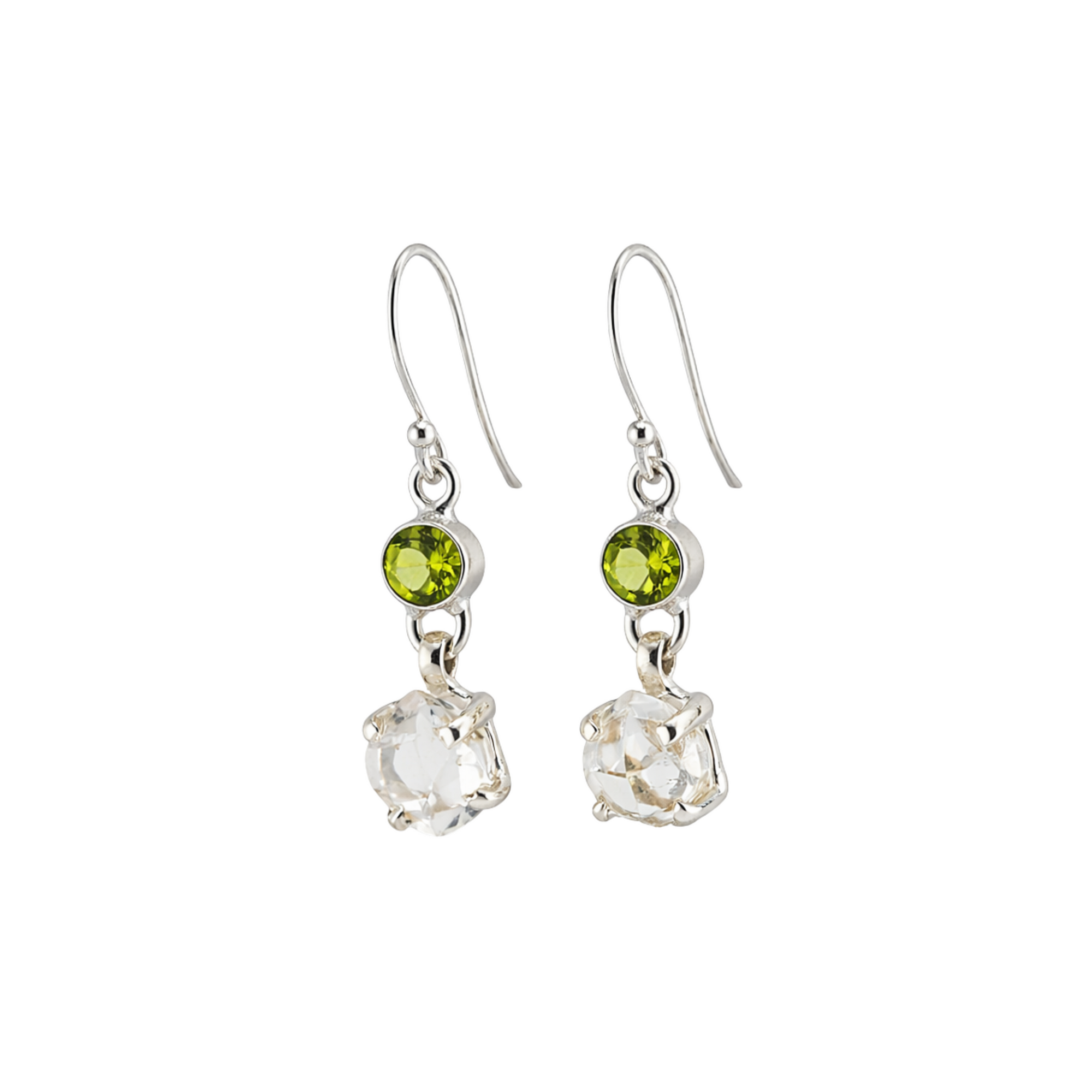 Herkimer diamond and peridot earrings