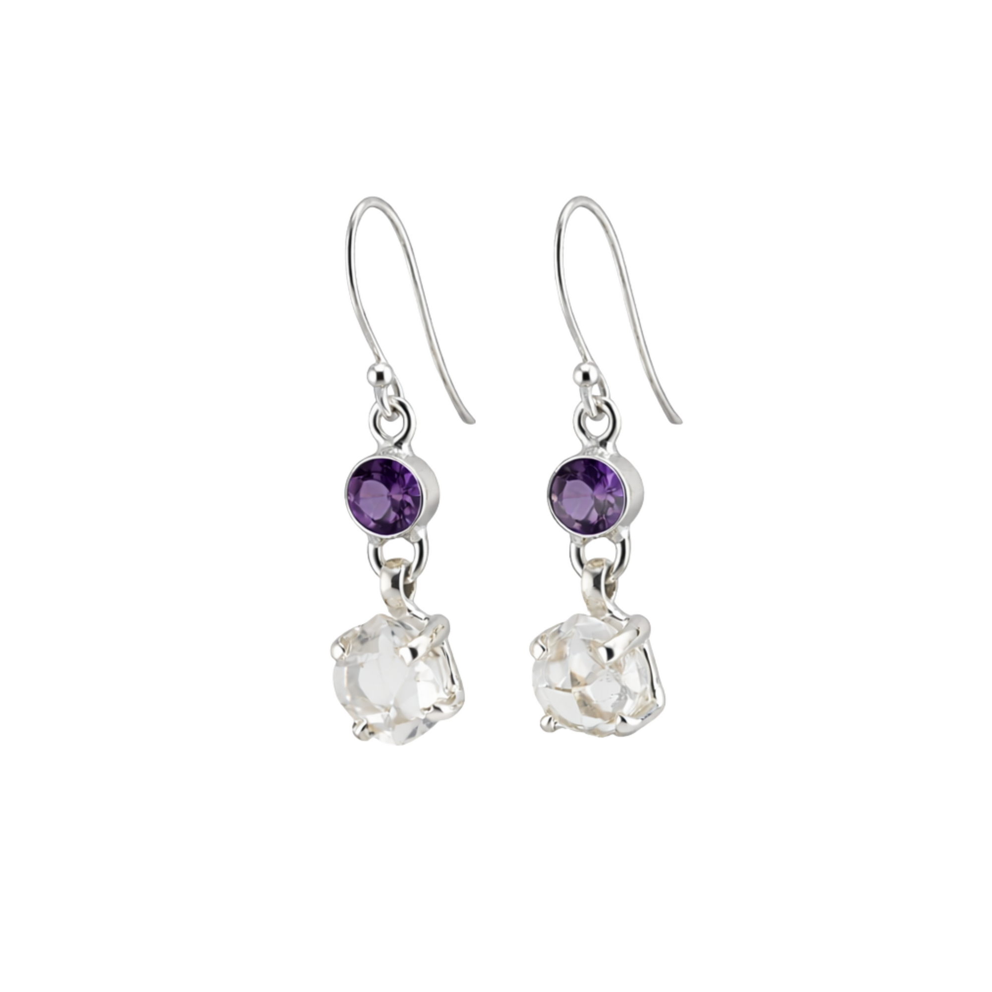 Herkimer diamond and amethyst earrings