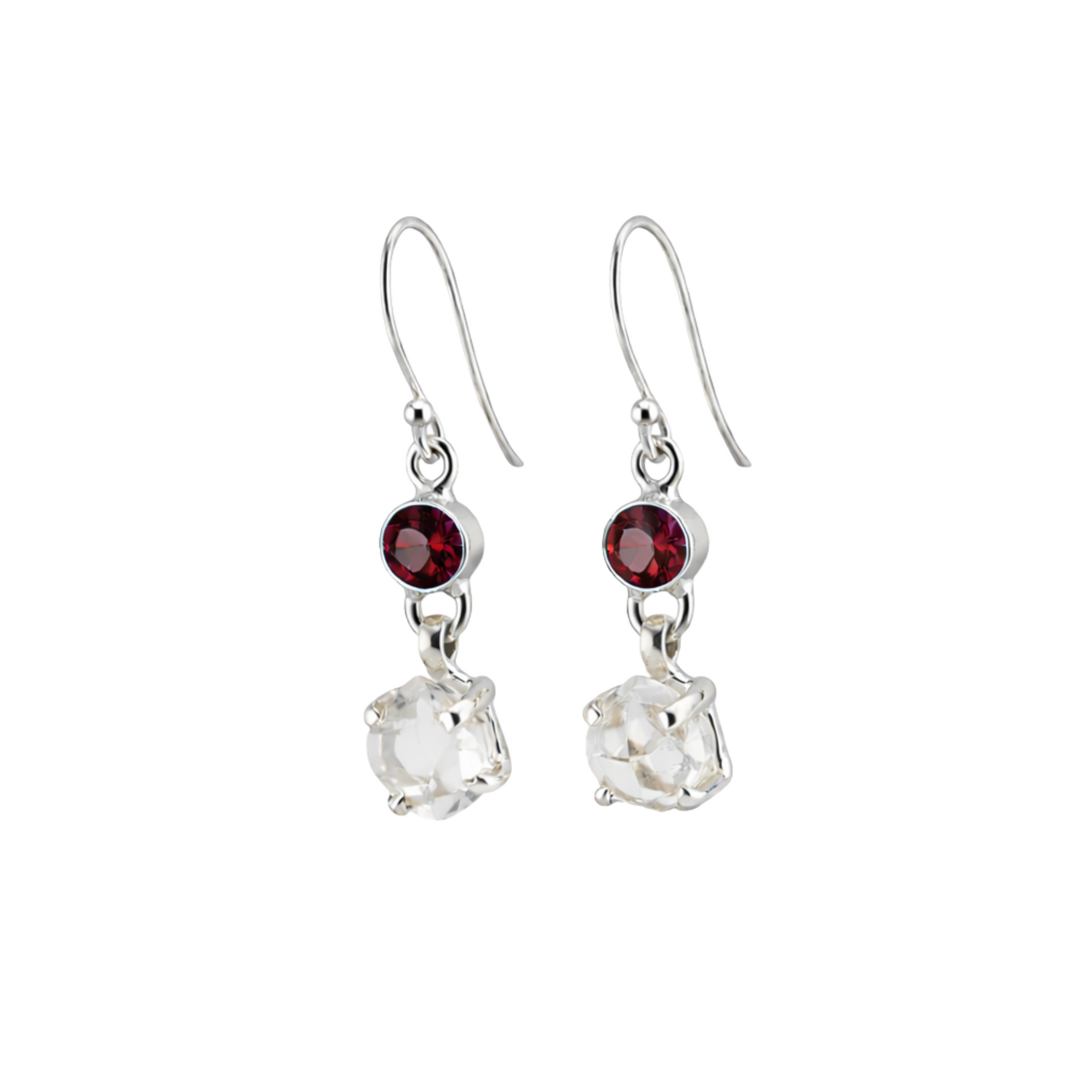 Herkimer diamond and garnet earrings