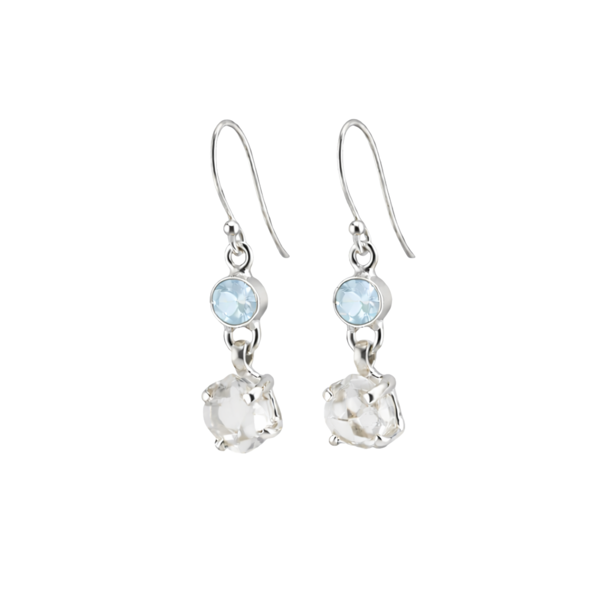 Herkimer diamond and blue topaz earrings