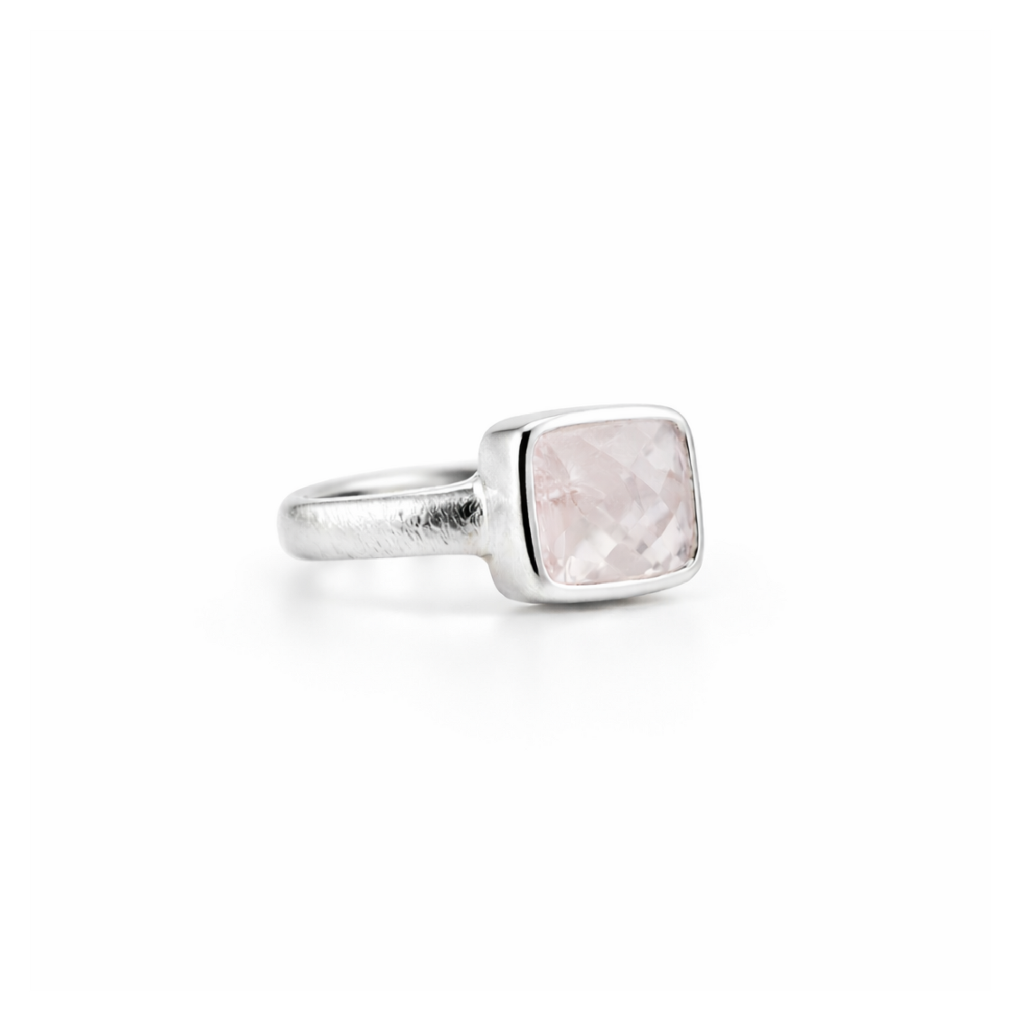 Reverse cuboid morganite matte ring