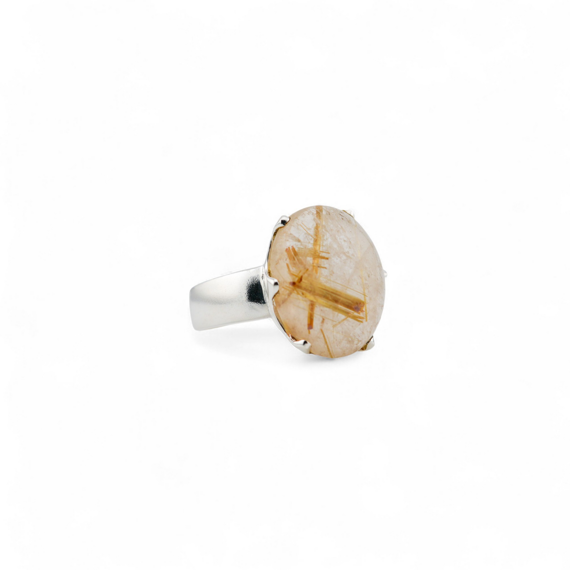 Golden rutile quartz crown ring