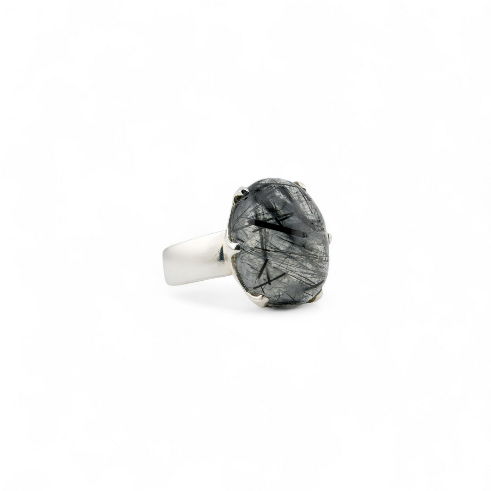Black rutile quartz crown ring