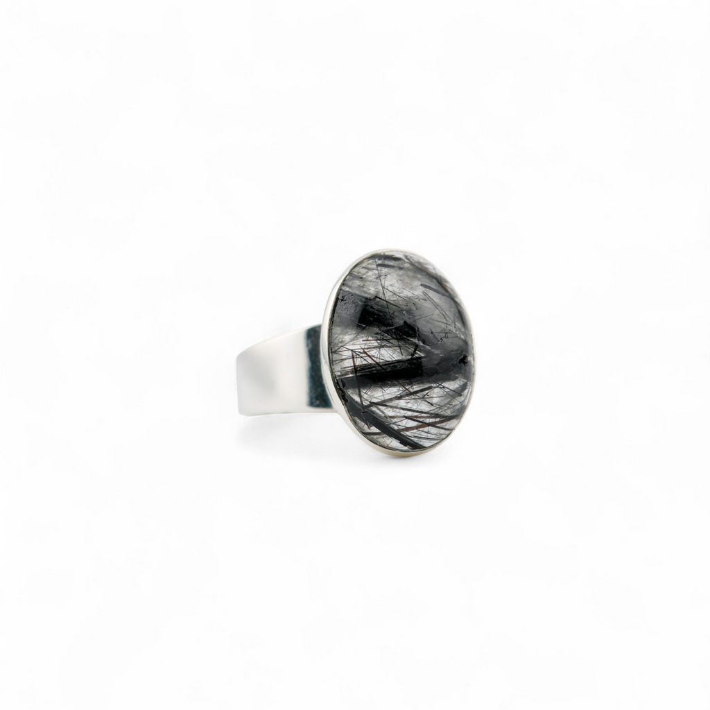 Nordic black rutile quartz ring