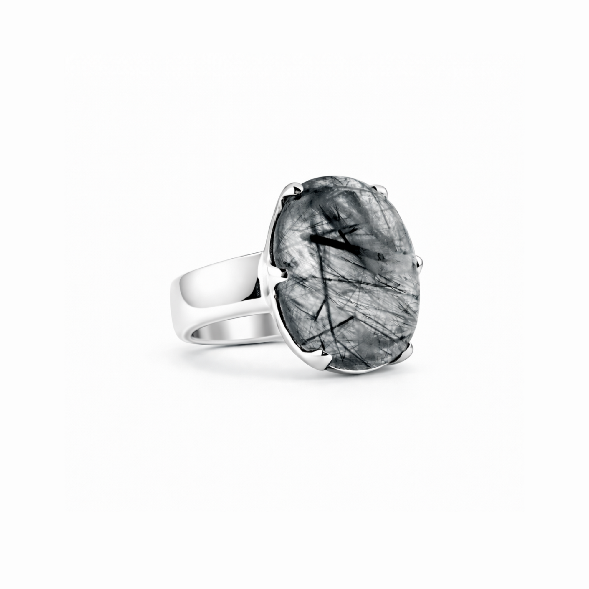 Black rutile quartz crown ring
