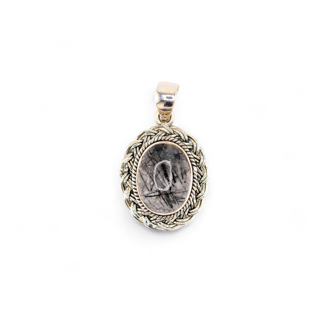 Black rutile quartz braided pendant