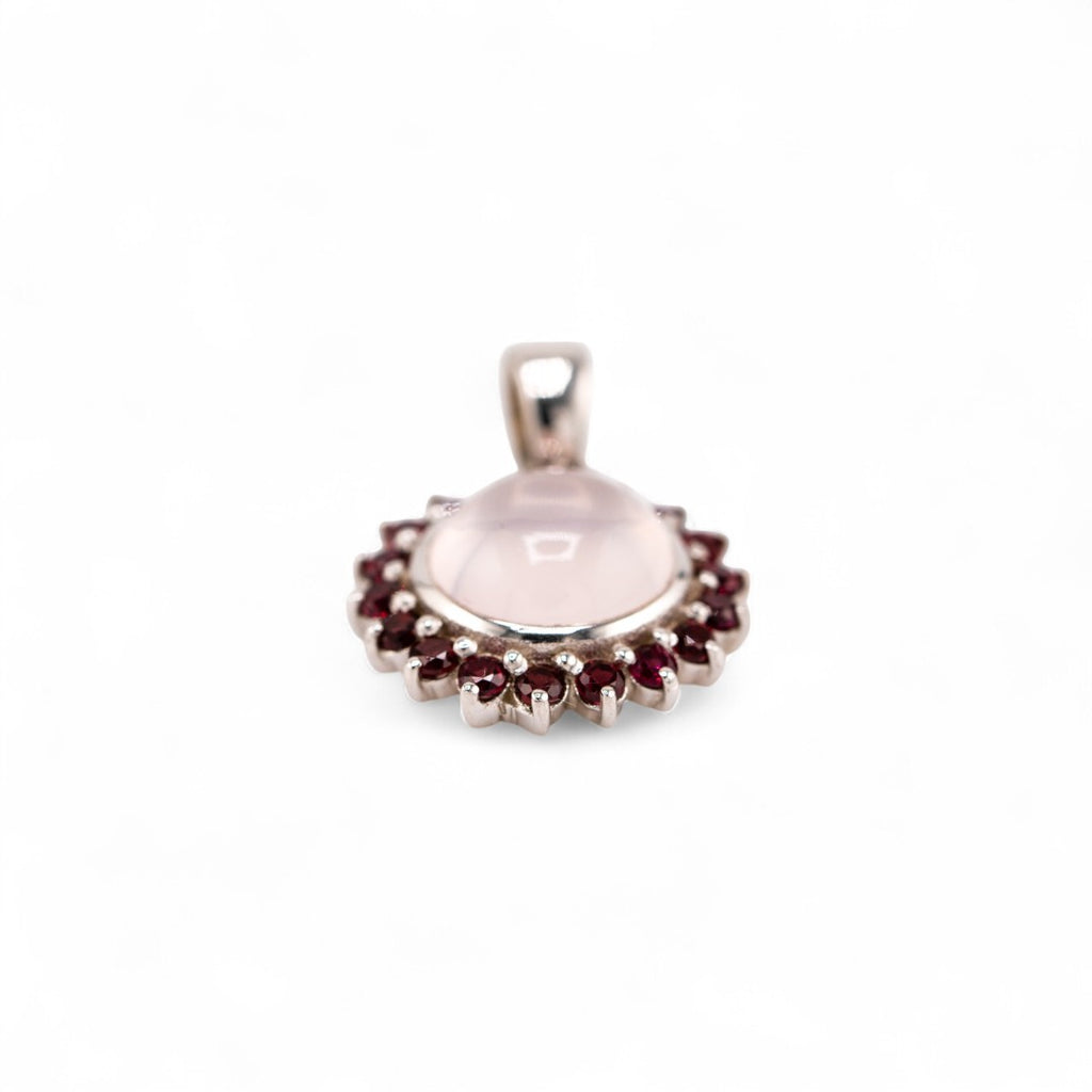 Laxmi rose quartz with garnet pendant