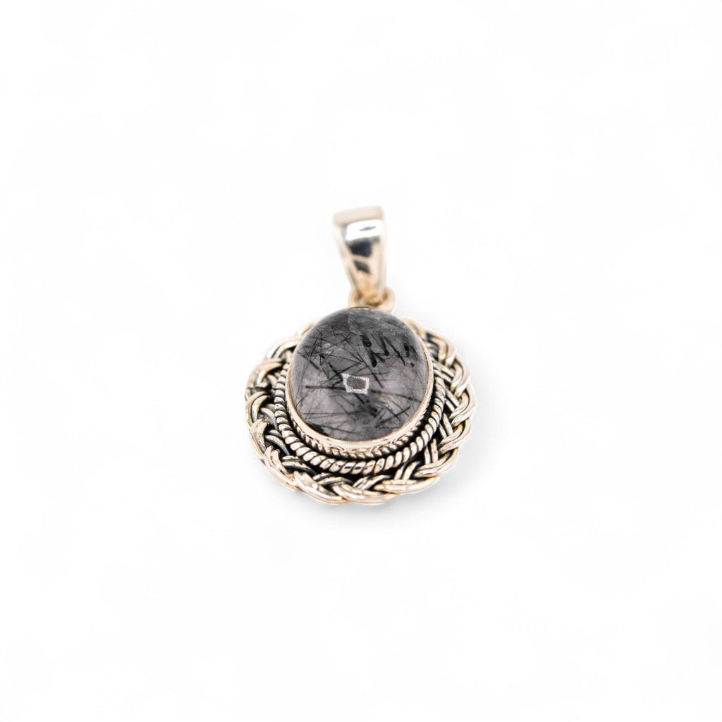 Black rutile quartz braided pendant
