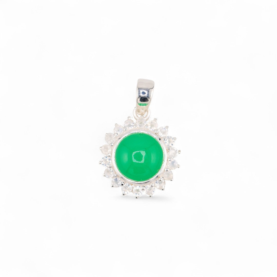 Laxmi chrysoprase and rainbow moonstone pendant