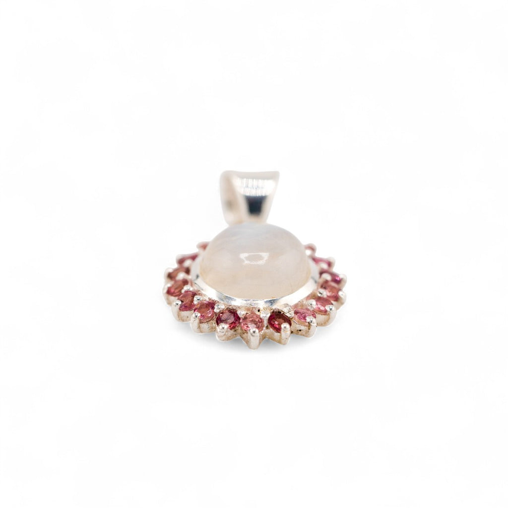 Laxmi rainbow moonstone and pink tourmaline pendant