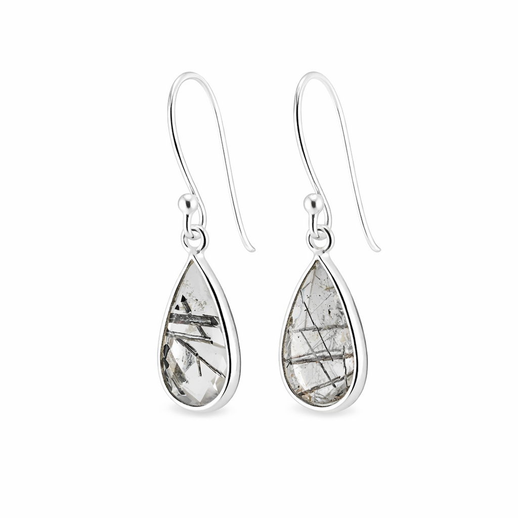 Black rutile quartz short earrings