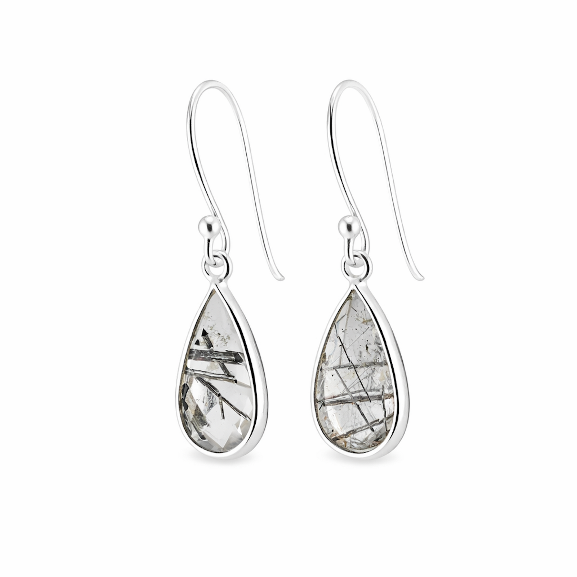 Black rutile quartz short earrings