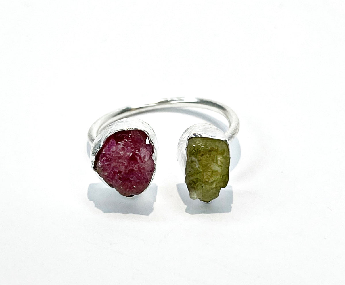 Rough twin tourmaline ring