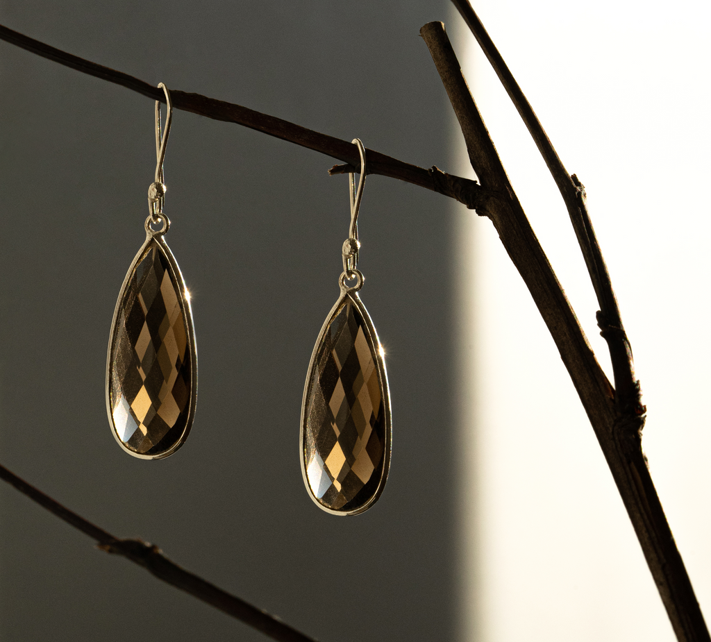 Long smoky quartz earrings